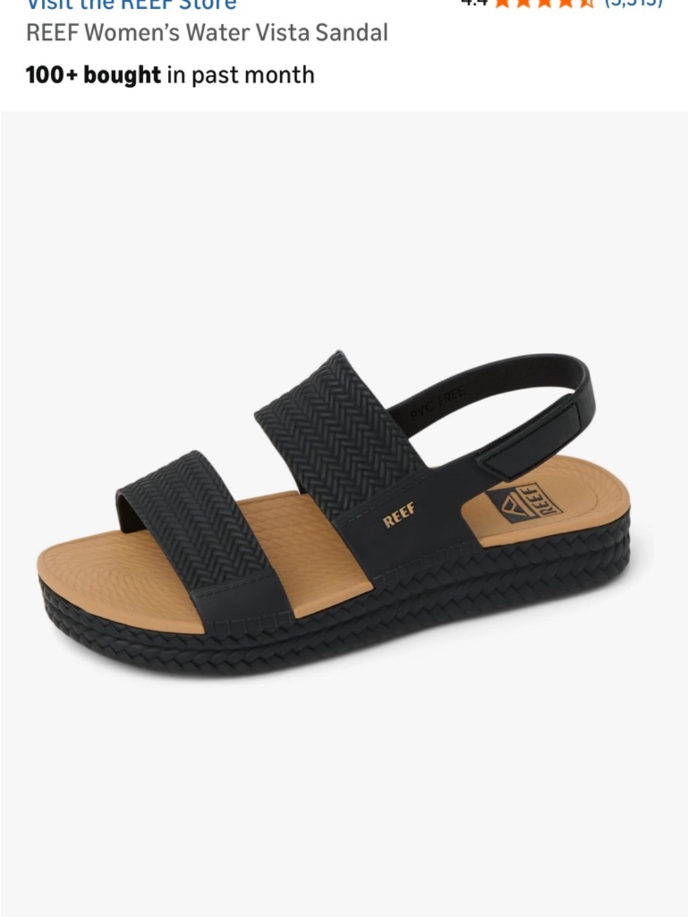 New Reef water vista Women's size 8 Velcro strap slide Sandal in Black and Tan